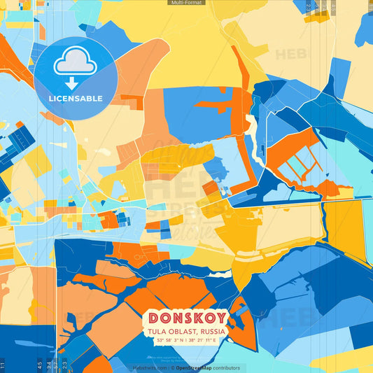 Donskoy, Tula Oblast, Russia blue and orange vector art map template