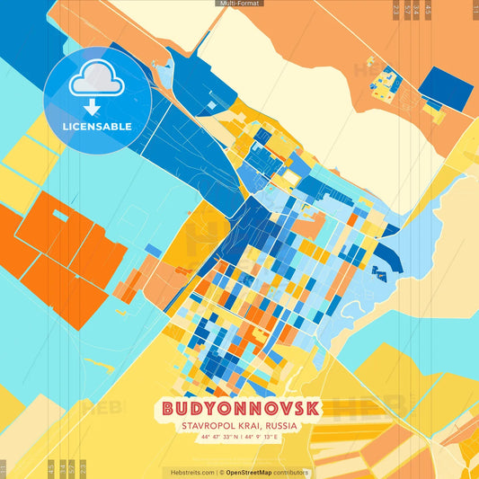 Budyonnovsk, Stavropol Krai, Russia blue and orange vector art map template
