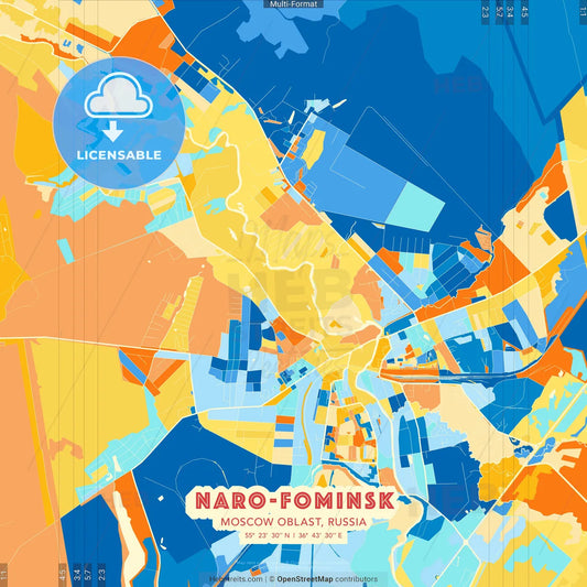 Naro-Fominsk, Moscow Oblast, Russia blue and orange vector art map template