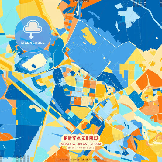Fryazino, Moscow Oblast, Russia blue and orange vector art map template
