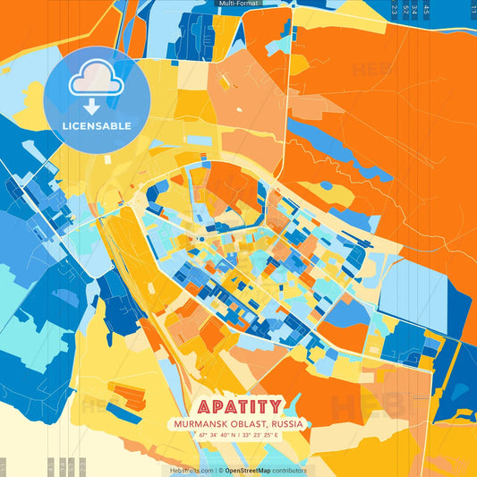 Apatity, Murmansk Oblast, Russia blue and orange vector art map template