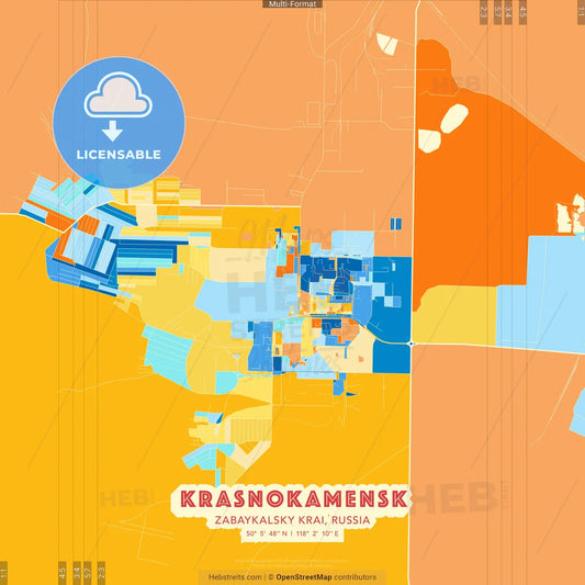 Krasnokamensk, Zabaykalsky Krai, Russia blue and orange vector art map template