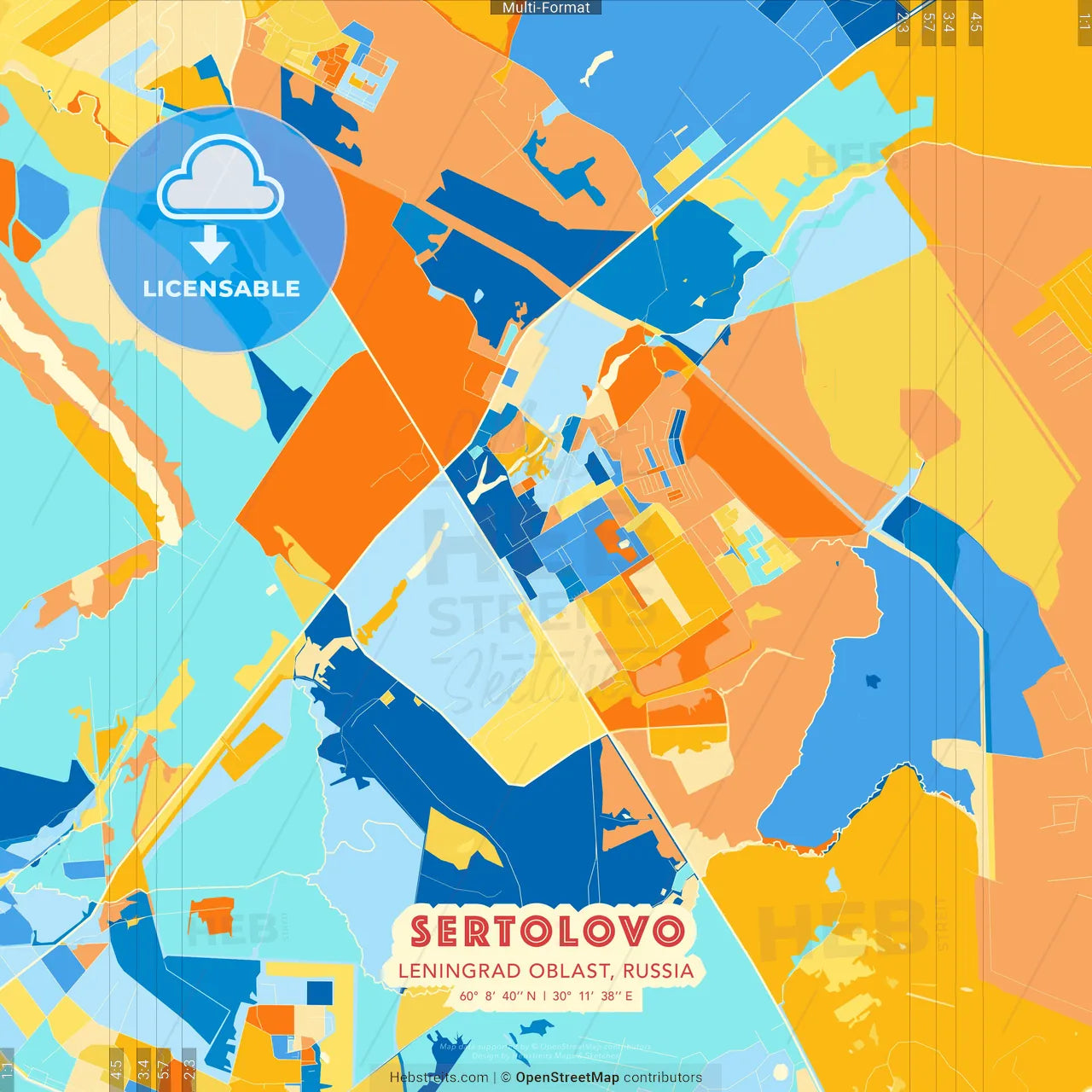 Sertolovo, Leningrad Oblast, Russia blue and orange vector art map template