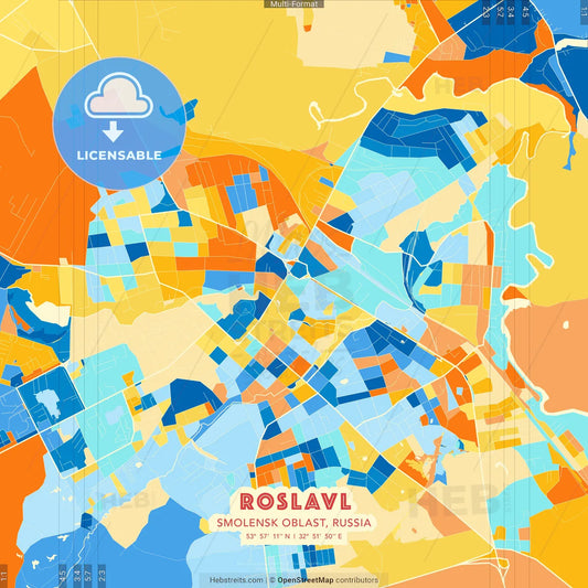 Roslavl, Smolensk Oblast, Russia blue and orange vector art map template