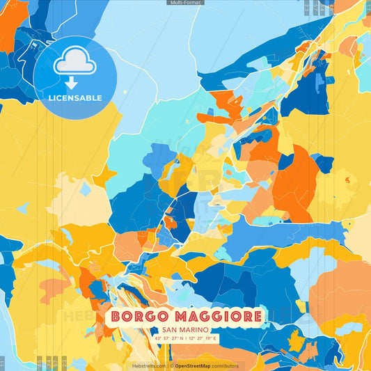 Borgo Maggiore, San Marino blue and orange vector art map template