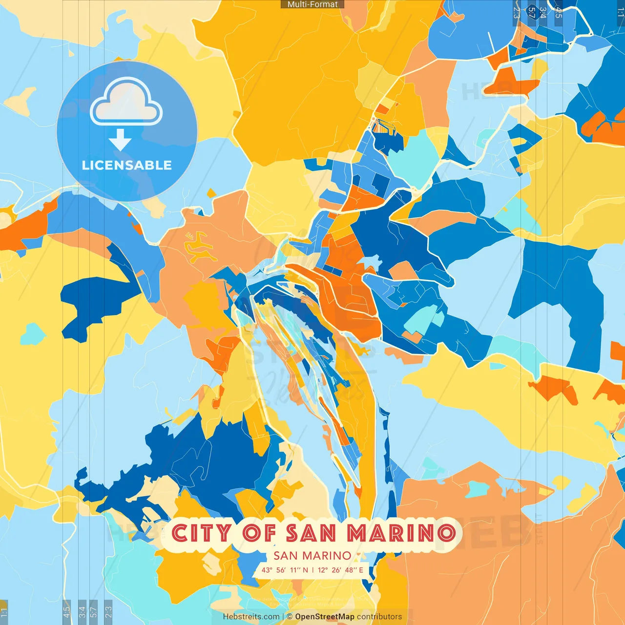 City of San Marino, San Marino blue and orange vector art map template