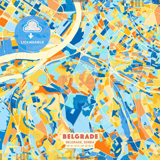 Belgrade, Belgrade, Serbia blue and orange vector art map template