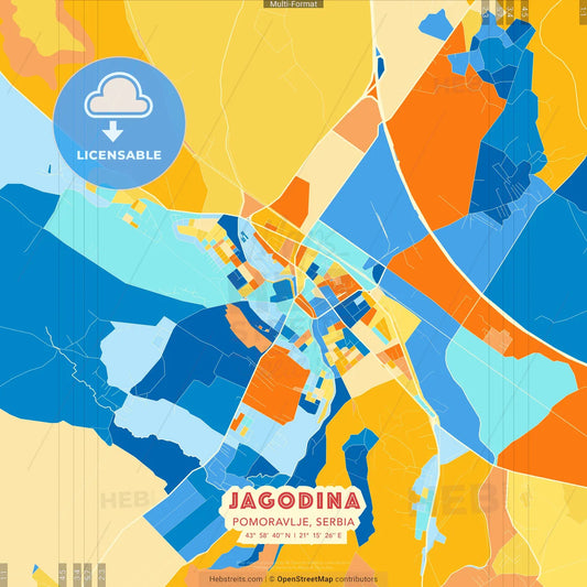 Jagodina, Pomoravlje, Serbia blue and orange vector art map template