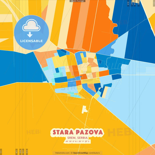 Stara Pazova, Srem, Serbia blue and orange vector art map template