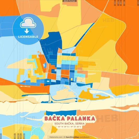 Bačka Palanka, South Bačka, Serbia blue and orange vector art map template