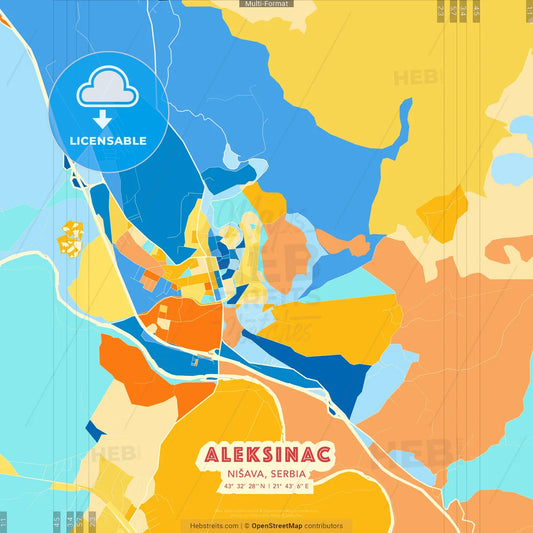 Aleksinac, Nišava, Serbia blue and orange vector art map template