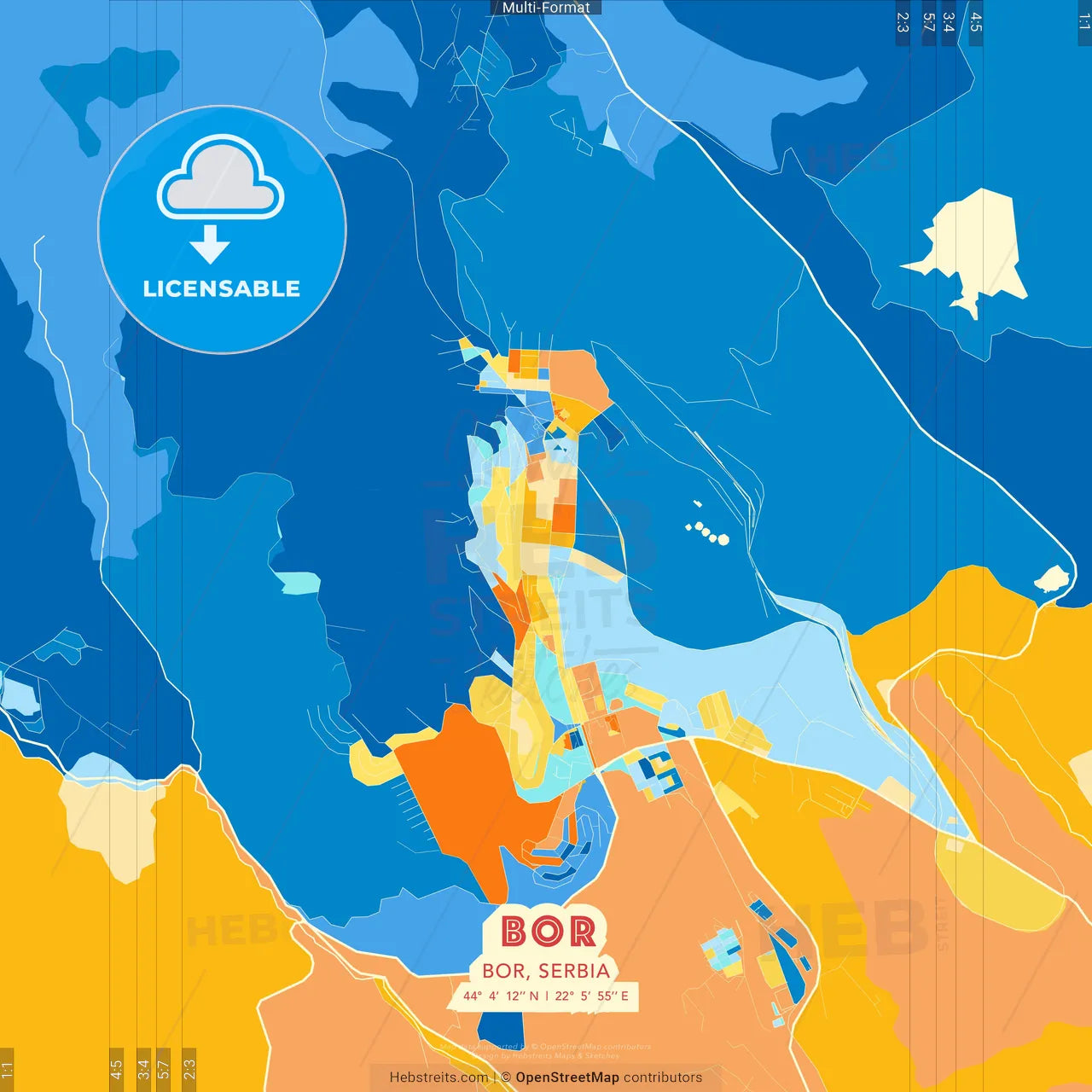 Bor, Bor, Serbia blue and orange vector art map template