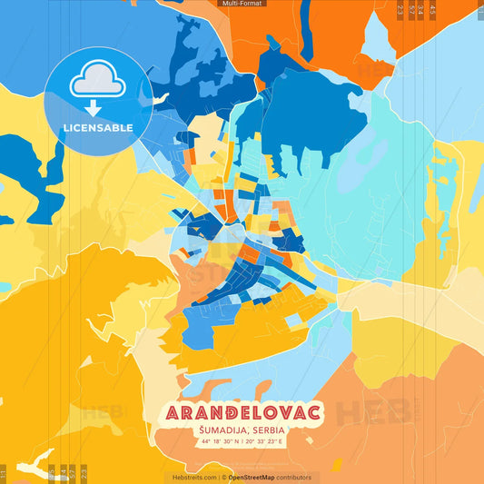 Aranđelovac, Šumadija, Serbia blue and orange vector art map template