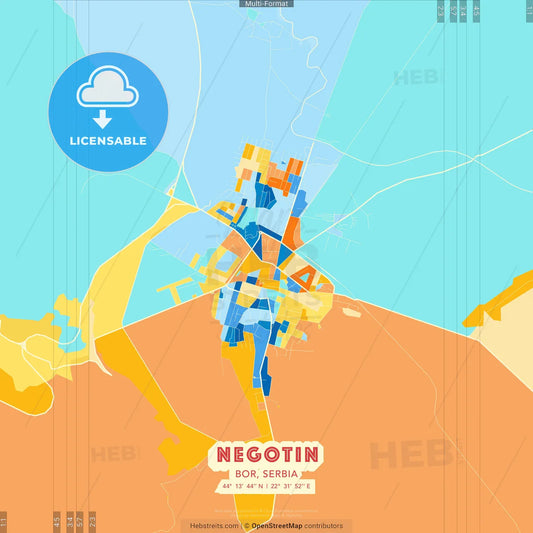 Negotin, Bor, Serbia blue and orange vector art map template