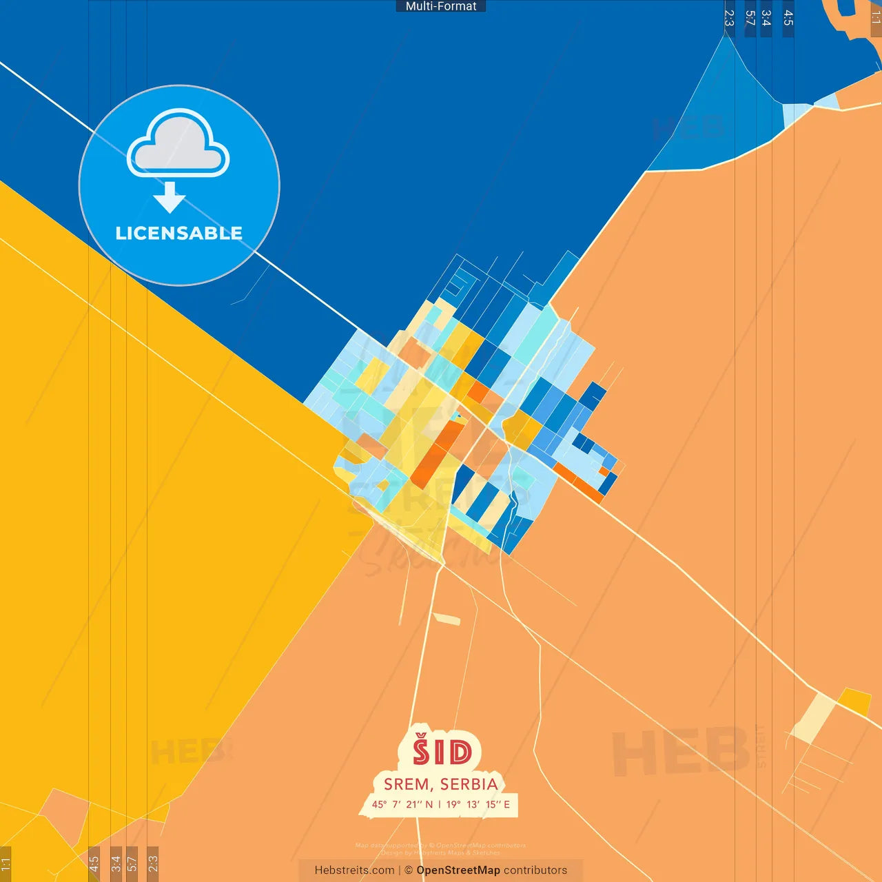 Šid, Srem, Serbia blue and orange vector art map template