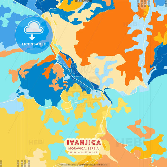 Ivanjica, Moravica, Serbia blue and orange vector art map template