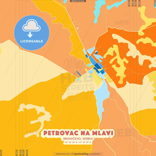 Petrovac na Mlavi, Braničevo, Serbia blue and orange vector art map template