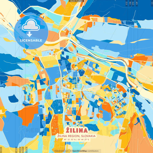 Žilina, Žilina Region, Slovakia blue and orange vector art map template