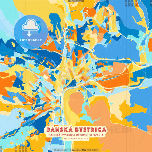 Banská Bystrica, Banská Bystrica Region, Slovakia blue and orange vector art map template
