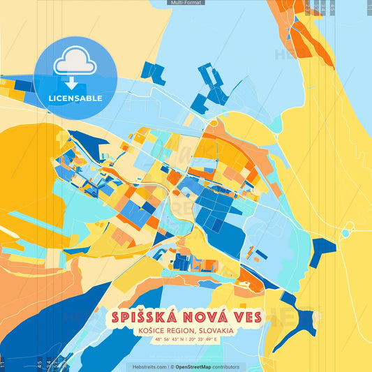 Spišská Nová Ves, Košice Region, Slovakia blue and orange vector art map template