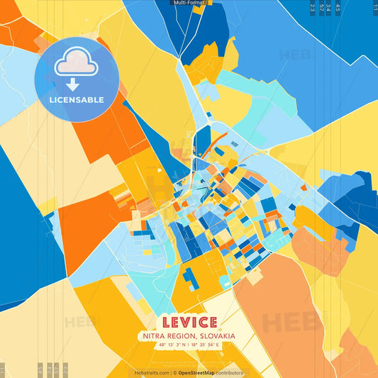 Levice, Nitra Region, Slovakia blue and orange vector art map template