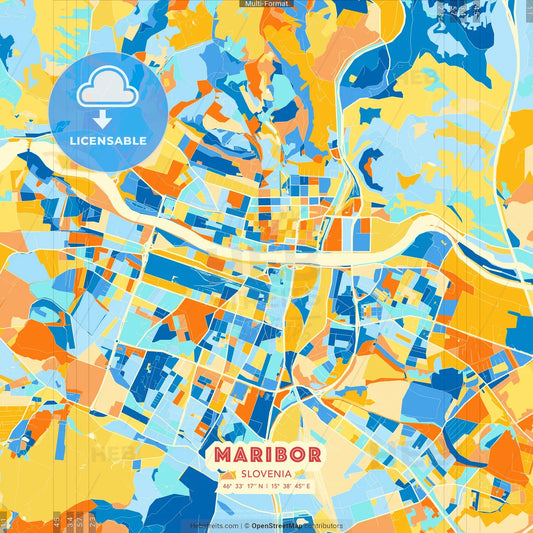 Maribor, Slovenia blue and orange vector art map template