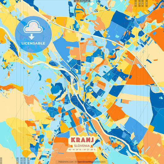 Kranj, Slovenia blue and orange vector art map template