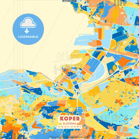 Koper, Slovenia blue and orange vector art map template