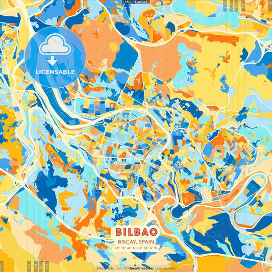 Bilbao, Biscay, Spain blue and orange vector art map template
