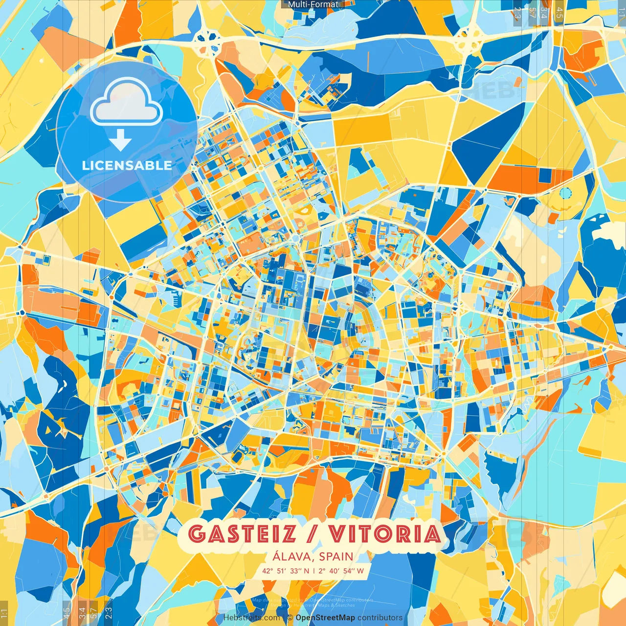 Gasteiz / Vitoria, Álava, Spain blue and orange vector art map template