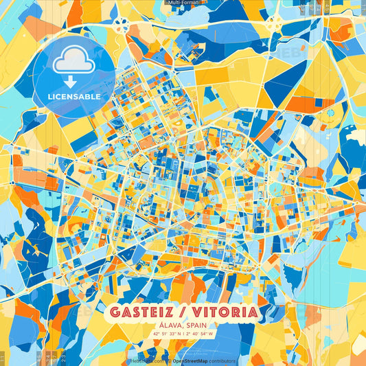 Gasteiz / Vitoria, Álava, Spain blue and orange vector art map template