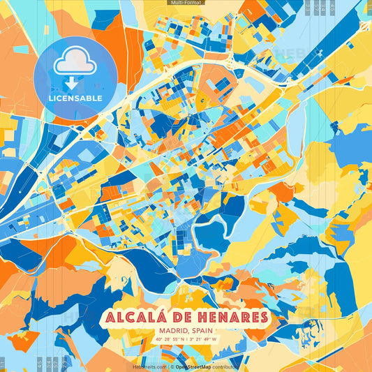 Alcalá de Henares, Madrid, Spain blue and orange vector art map template