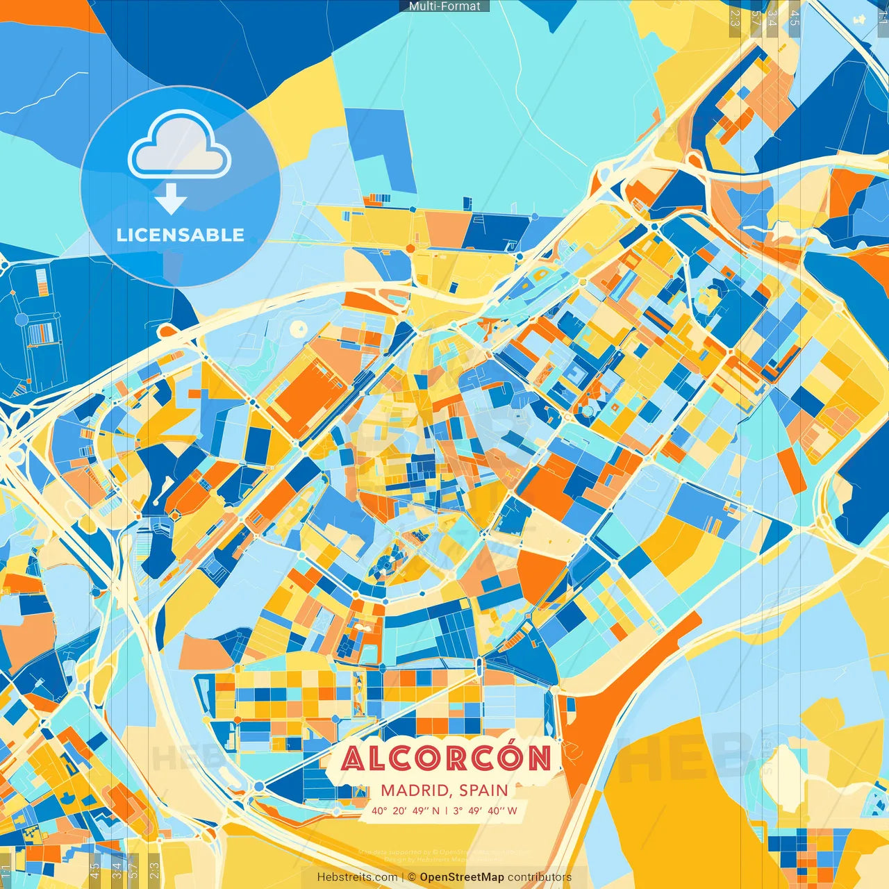 Alcorcón, Madrid, Spain blue and orange vector art map template