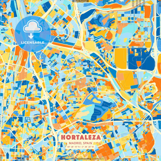 Hortaleza, Madrid, Spain blue and orange vector art map template