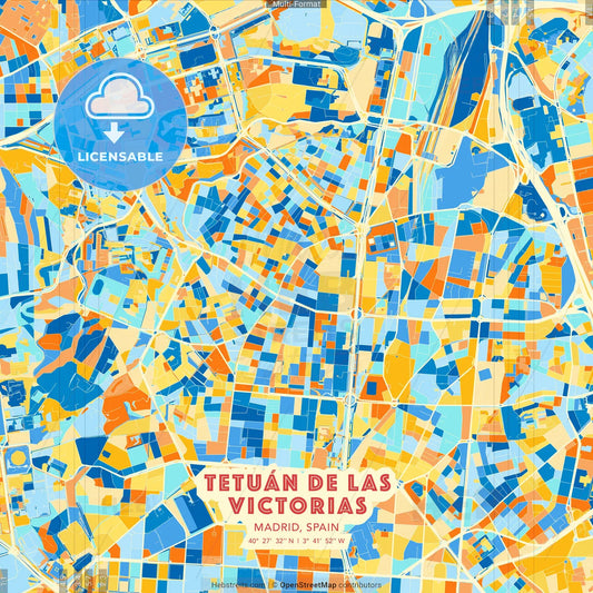 Tetuán de las Victorias, Madrid, Spain blue and orange vector art map template