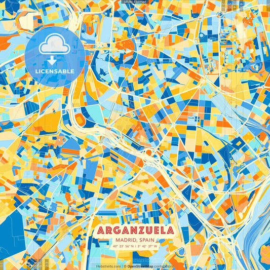 Arganzuela, Madrid, Spain blue and orange vector art map template