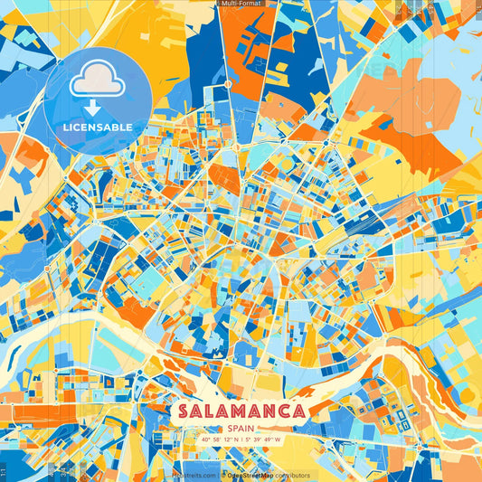 Salamanca, Spain blue and orange vector art map template