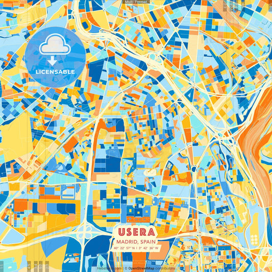 Usera, Madrid, Spain blue and orange vector art map template