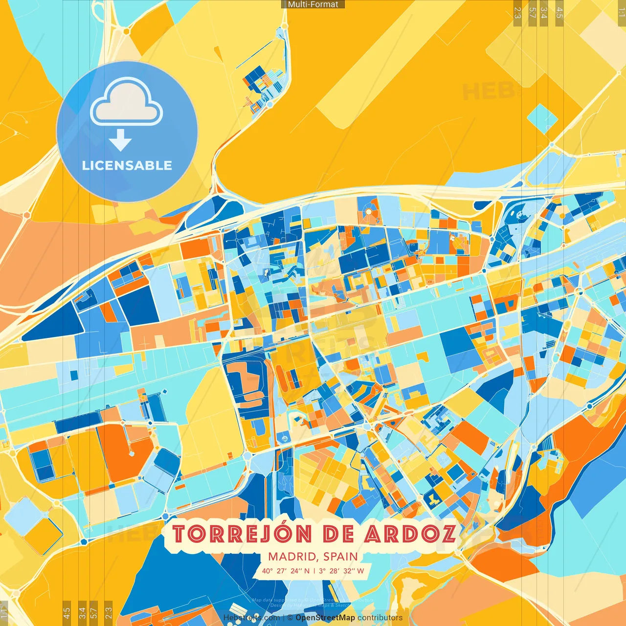 Torrejón de Ardoz, Madrid, Spain blue and orange vector art map template