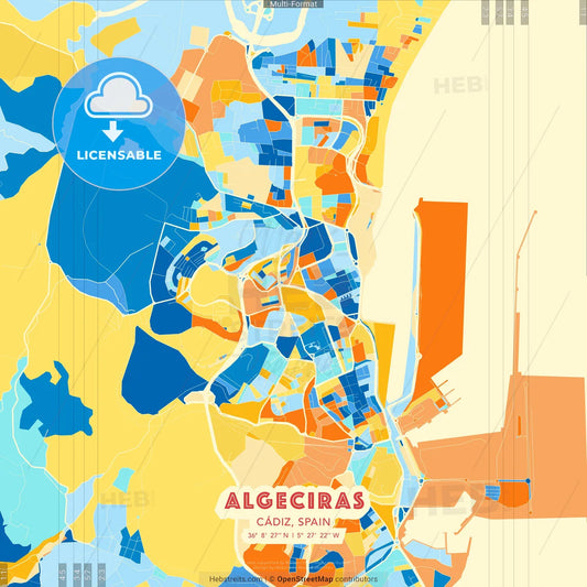 Algeciras, Cádiz, Spain blue and orange vector art map template