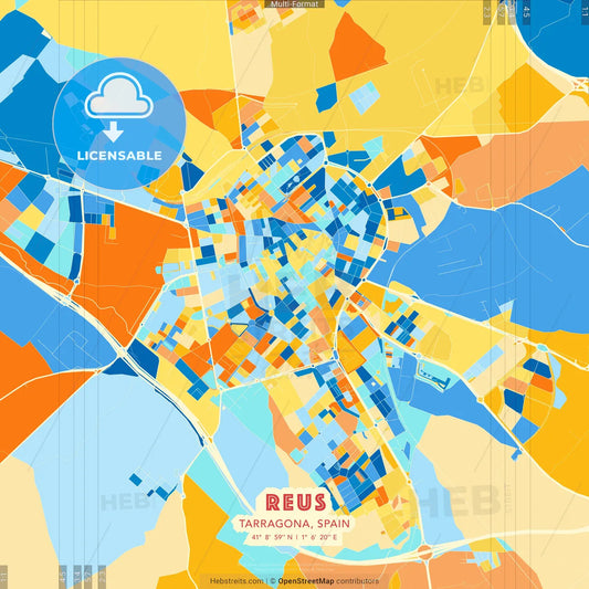 Reus, Tarragona, Spain blue and orange vector art map template