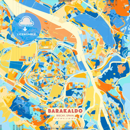 Barakaldo, Biscay, Spain blue and orange vector art map template