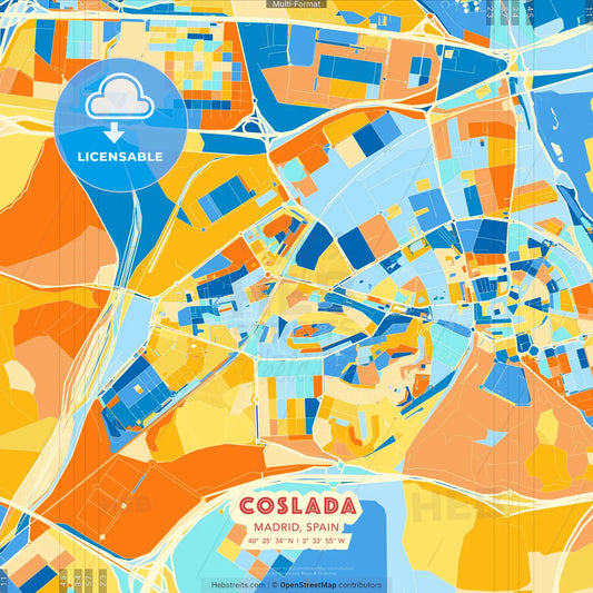 Coslada, Madrid, Spain blue and orange vector art map template