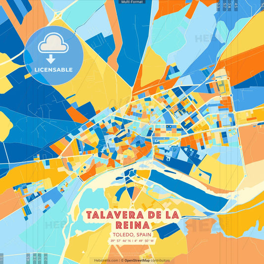 Talavera de la Reina, Toledo, Spain blue and orange vector art map template