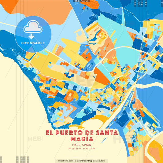El Puerto de Santa María, 11500, Spain blue and orange vector art map template