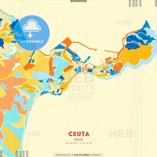 Ceuta, Spain blue and orange vector art map template
