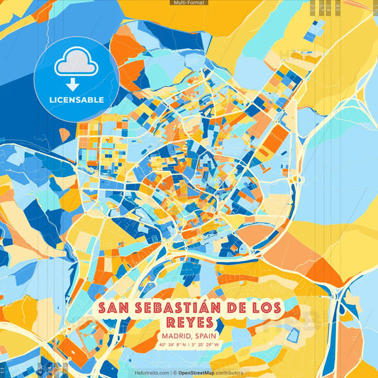 San Sebastián de los Reyes, Madrid, Spain blue and orange vector art map template