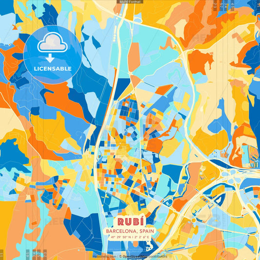 Rubí, Barcelona, Spain blue and orange vector art map template
