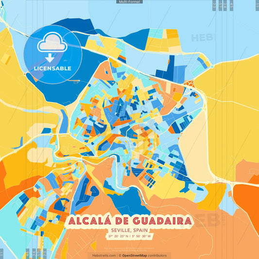 Alcalá de Guadaira, Seville, Spain blue and orange vector art map template