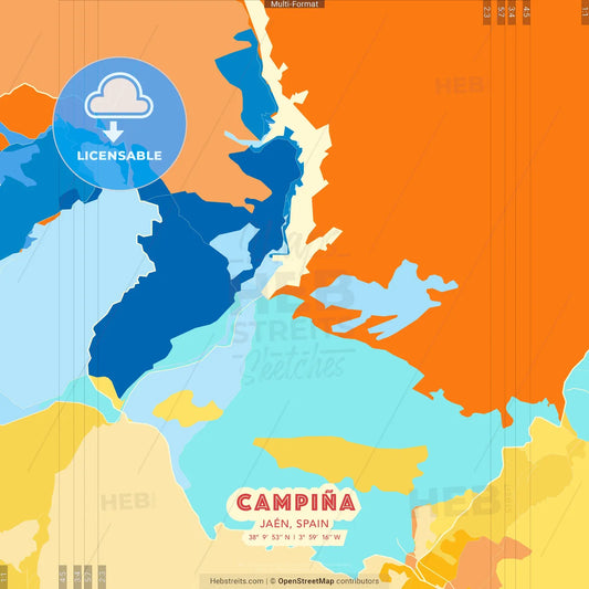 Campiña, Jaén, Spain blue and orange vector art map template